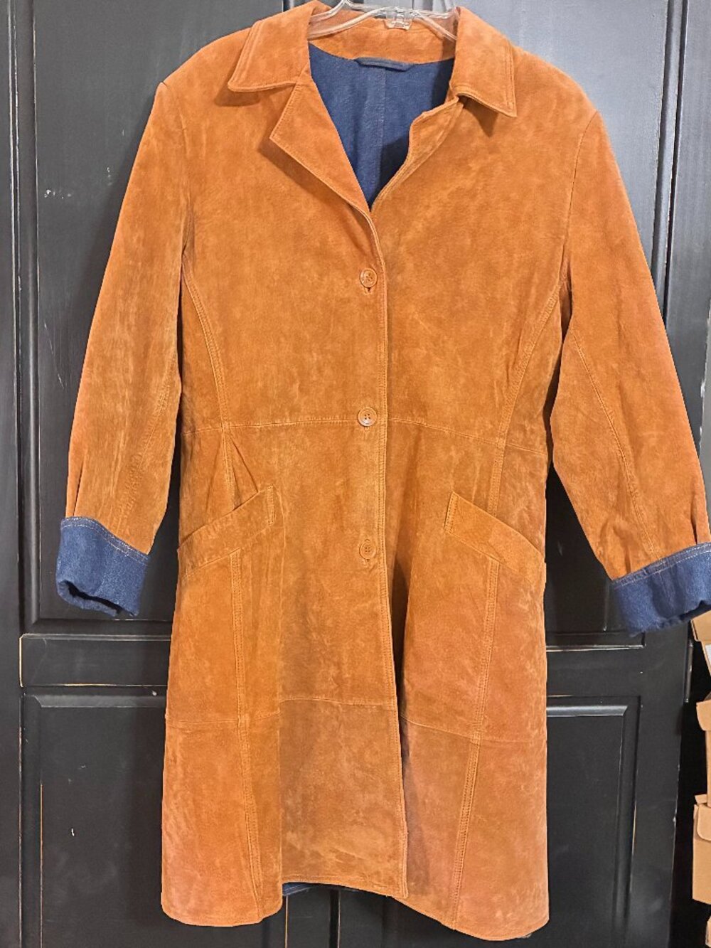 Vintage Leather Denim Lining Trench Coat Women’s Small Brown Western